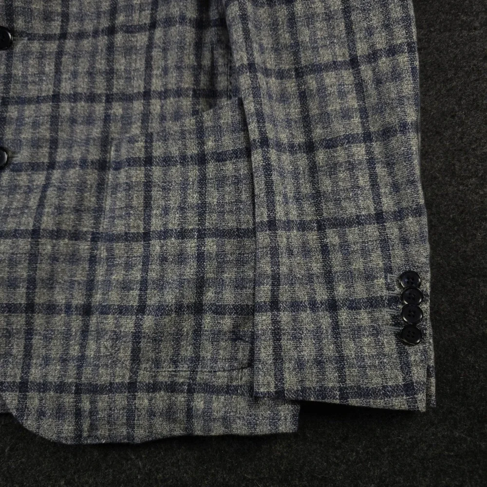 Lubiam Blue Grey Plaid Blazer Unstructured Sport Coat Cotton Mens 50R (fits 38R)
